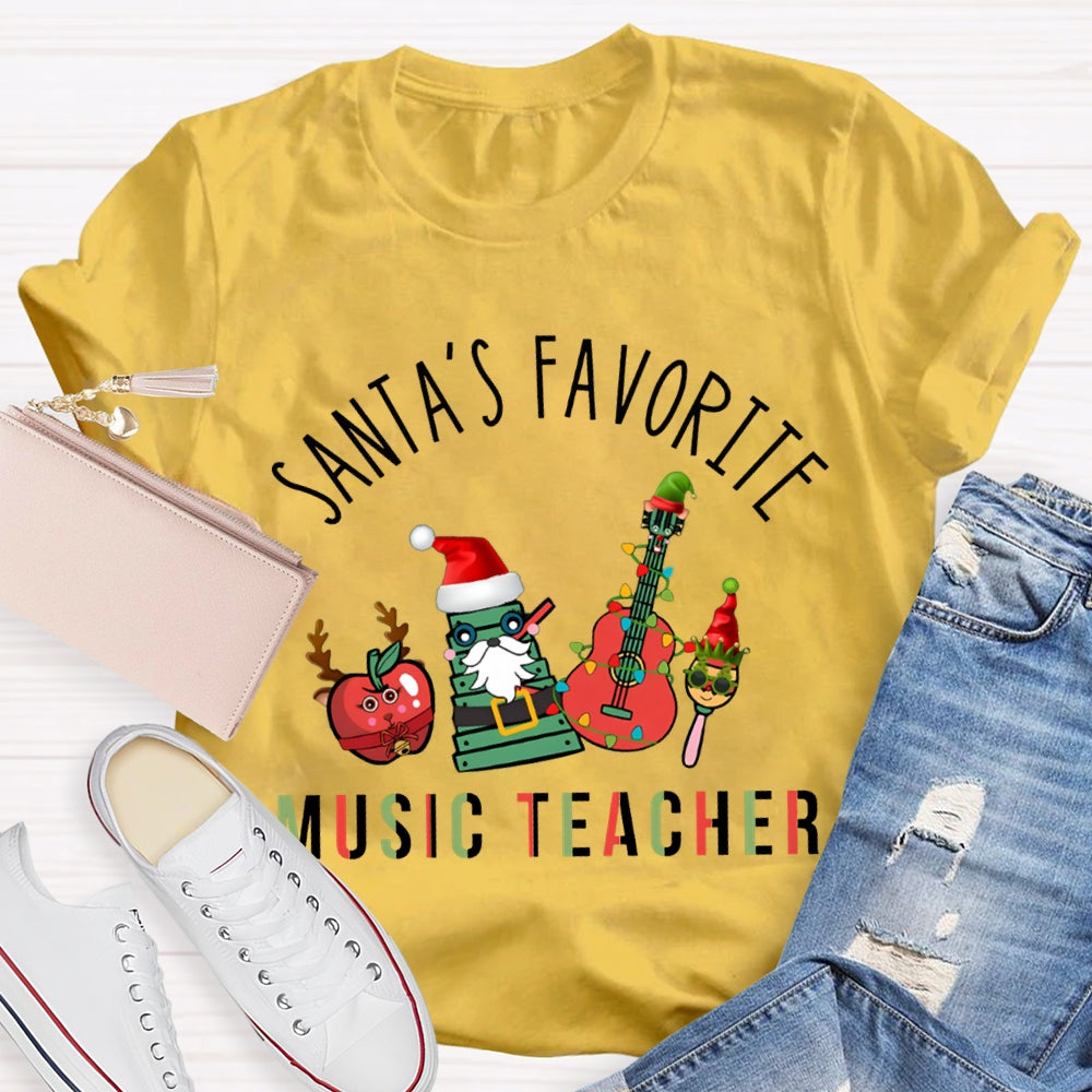 Santa'S Favorite Music Teacher Christmas Musical Instruments Christmas T-shirt