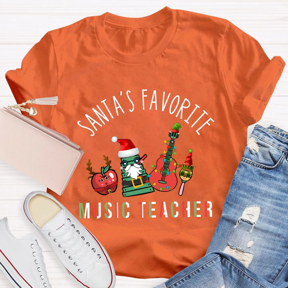 Santa'S Favorite Music Teacher Christmas Musical Instruments Christmas T-shirt