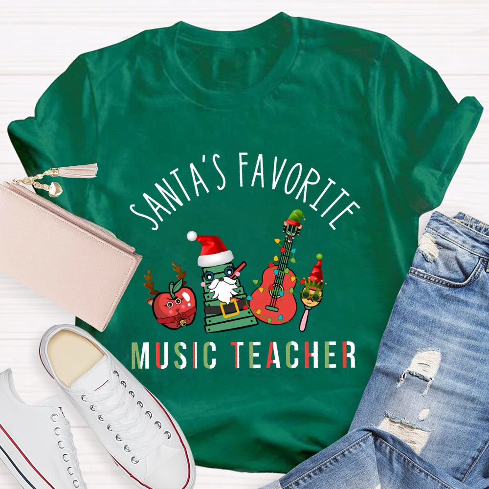 Santa'S Favorite Music Teacher Christmas Musical Instruments Christmas T-shirt