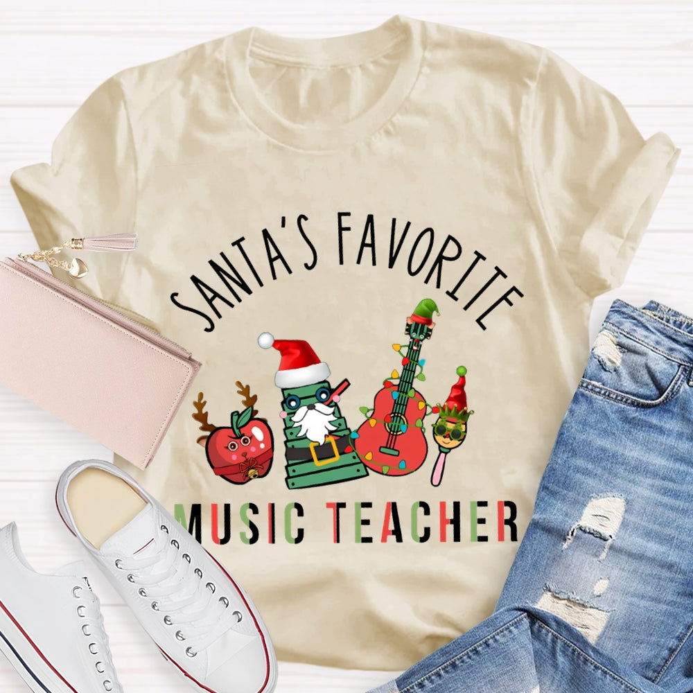 Santa'S Favorite Music Teacher Christmas Musical Instruments Christmas T-shirt