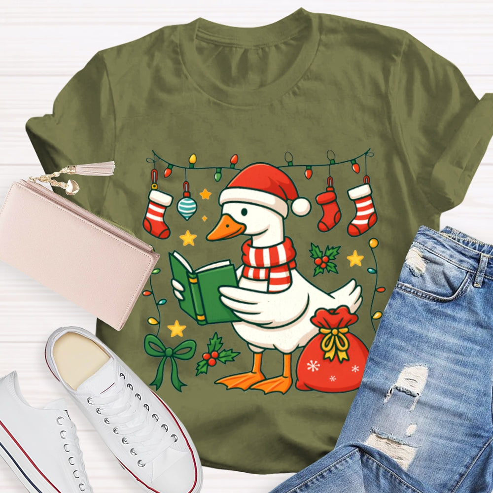 Christmas Goose Reading A Book T-shirt
