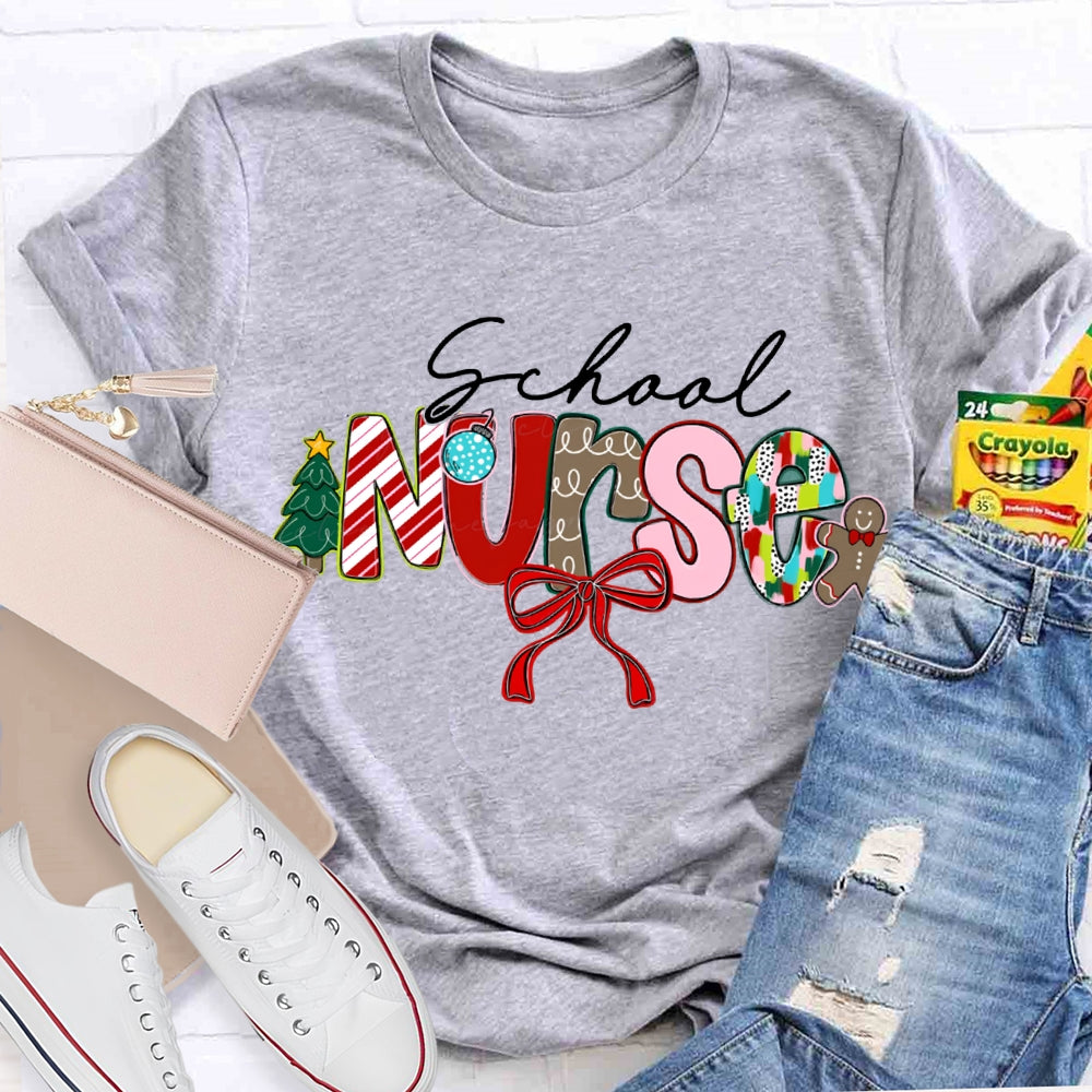 School Nurse Bow Christmas T-shirt