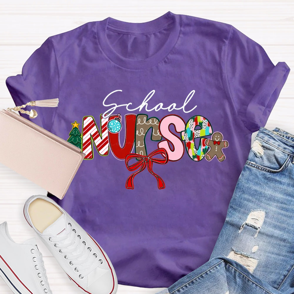 School Nurse Bow Christmas T-shirt