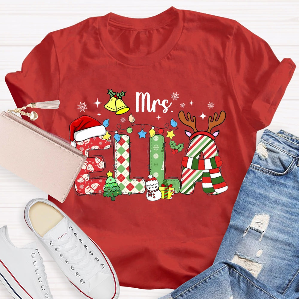 Personalized Name Christmas Atmosphere Fonts And Snowflakes Christmas T-shirt