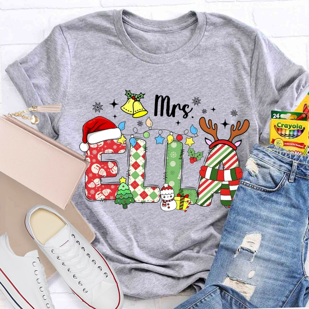Personalized Name Christmas Atmosphere Fonts And Snowflakes Christmas T-shirt