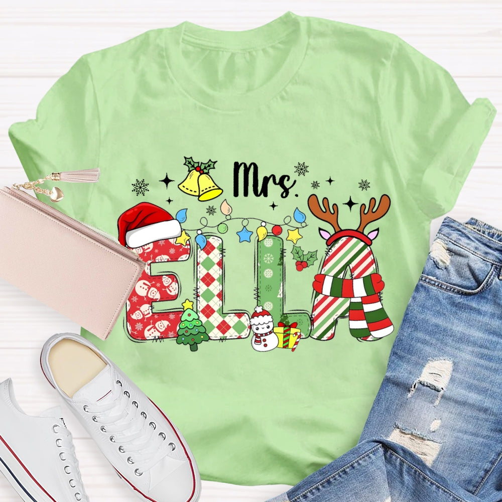 Personalized Name Christmas Atmosphere Fonts And Snowflakes Christmas T-shirt
