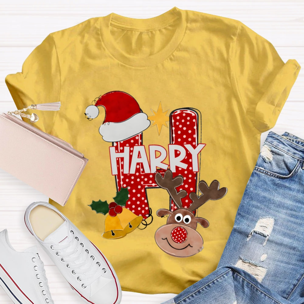 H Is For Happy Santa Hat And Elk Christmas Tree T-shirt