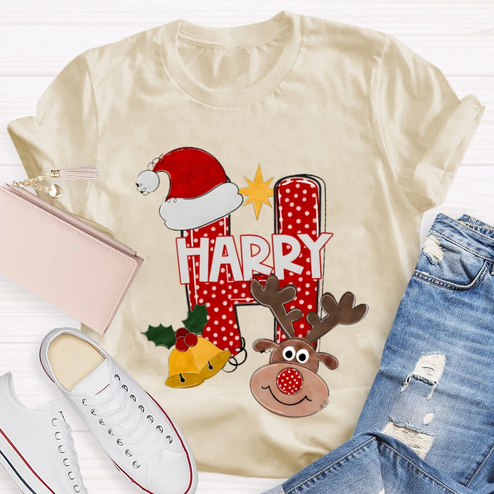 H Is For Happy Santa Hat And Elk Christmas Tree T-shirt