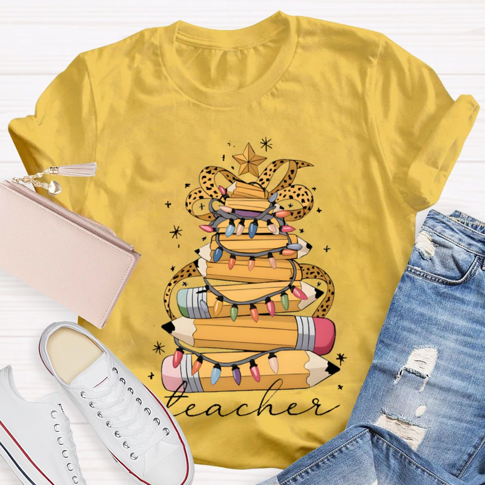 Christmas Light Pencils Teacher Christmas T-shirt