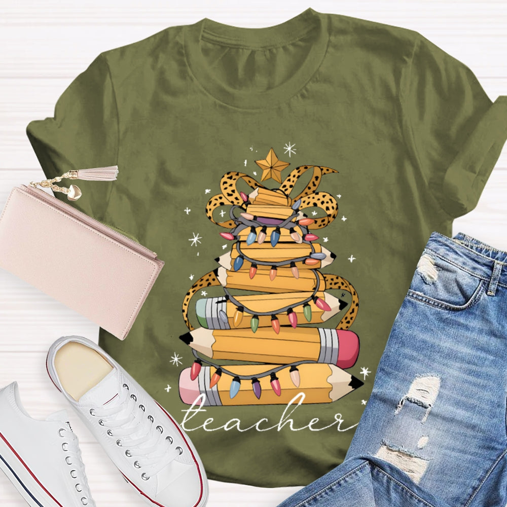 Christmas Light Pencils Teacher Christmas T-shirt