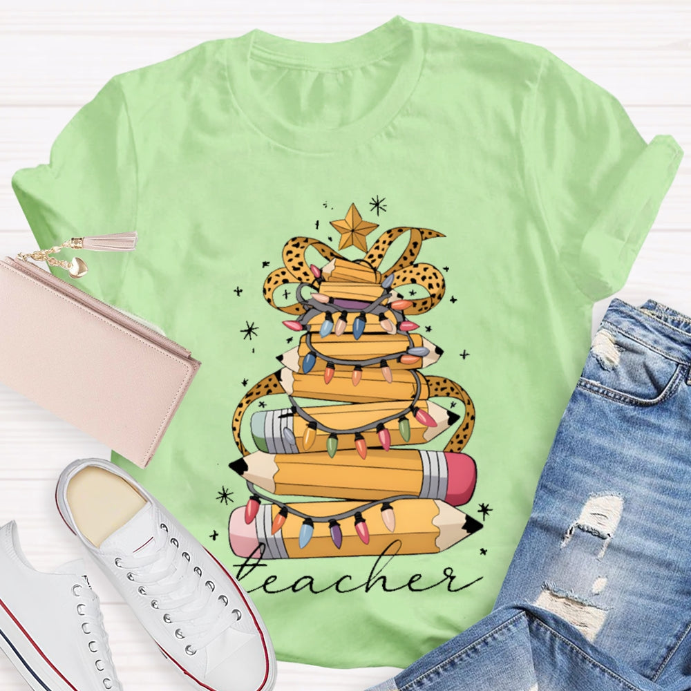 Christmas Light Pencils Teacher Christmas T-shirt