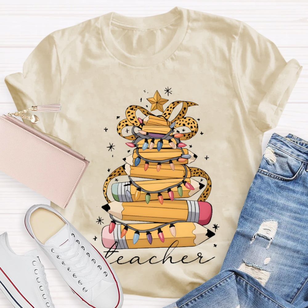 Christmas Light Pencils Teacher Christmas T-shirt