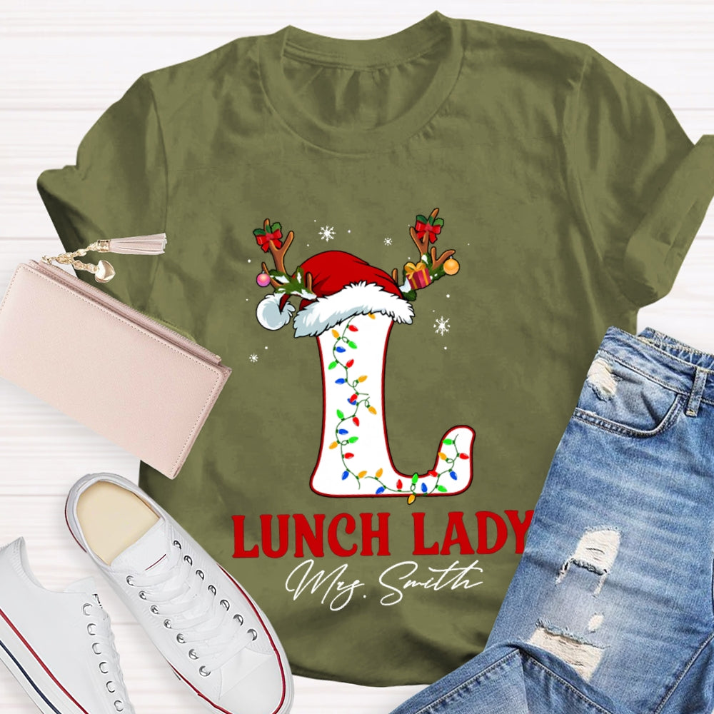 Personalized Name L Is For Lunch Lady Christmas Hat T-shirt