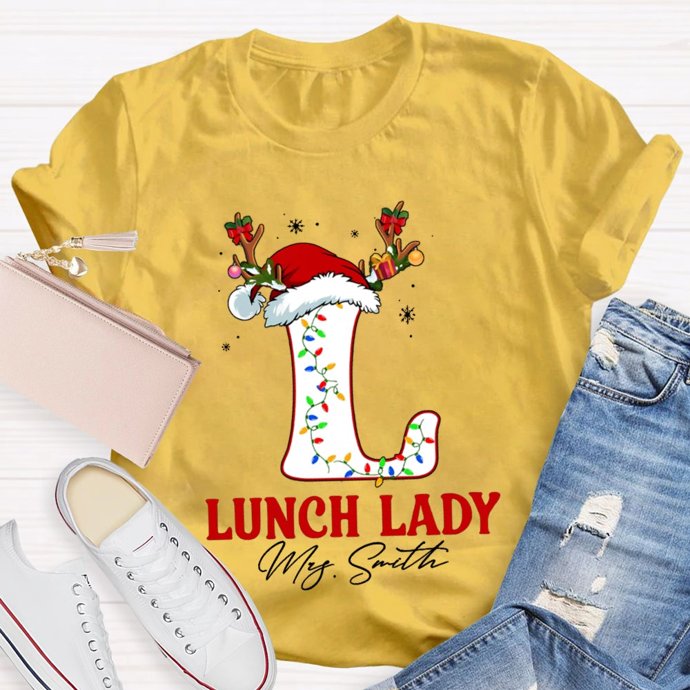 Personalized Name L Is For Lunch Lady Christmas Hat T-shirt