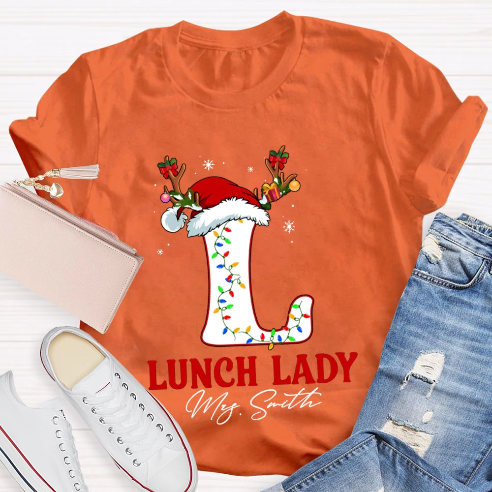 Personalized Name L Is For Lunch Lady Christmas Hat T-shirt