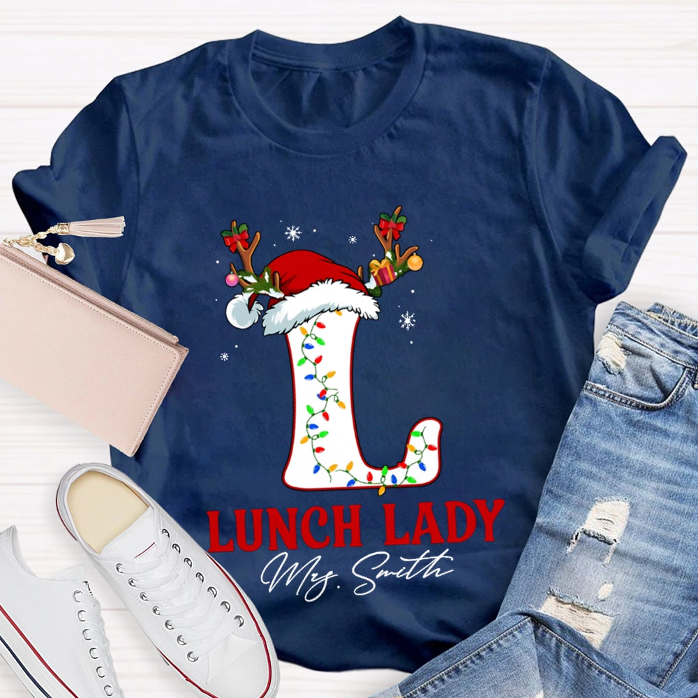 Personalized Name L Is For Lunch Lady Christmas Hat T-shirt