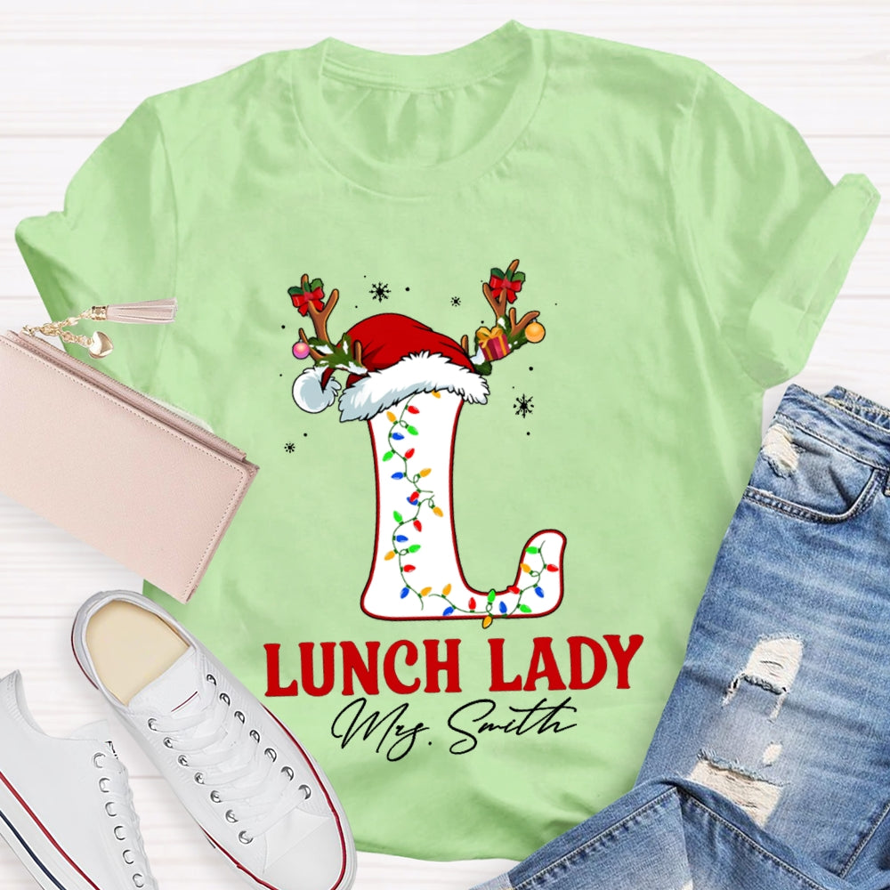Personalized Name L Is For Lunch Lady Christmas Hat T-shirt