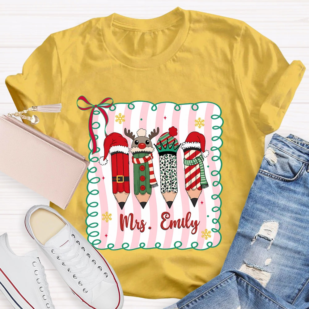 Personalized Name Christmas 4 Pencils T-Shirt