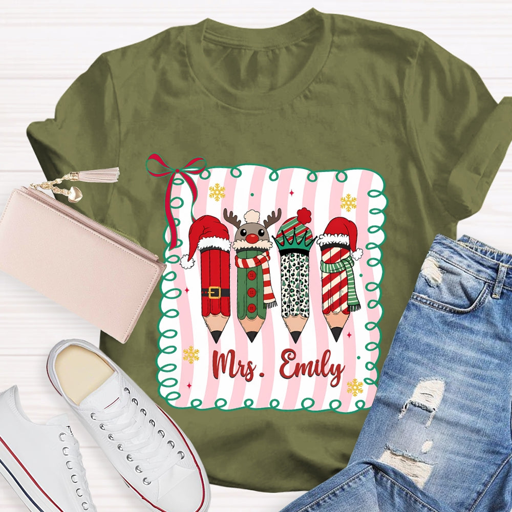 Personalized Name Christmas 4 Pencils T-Shirt