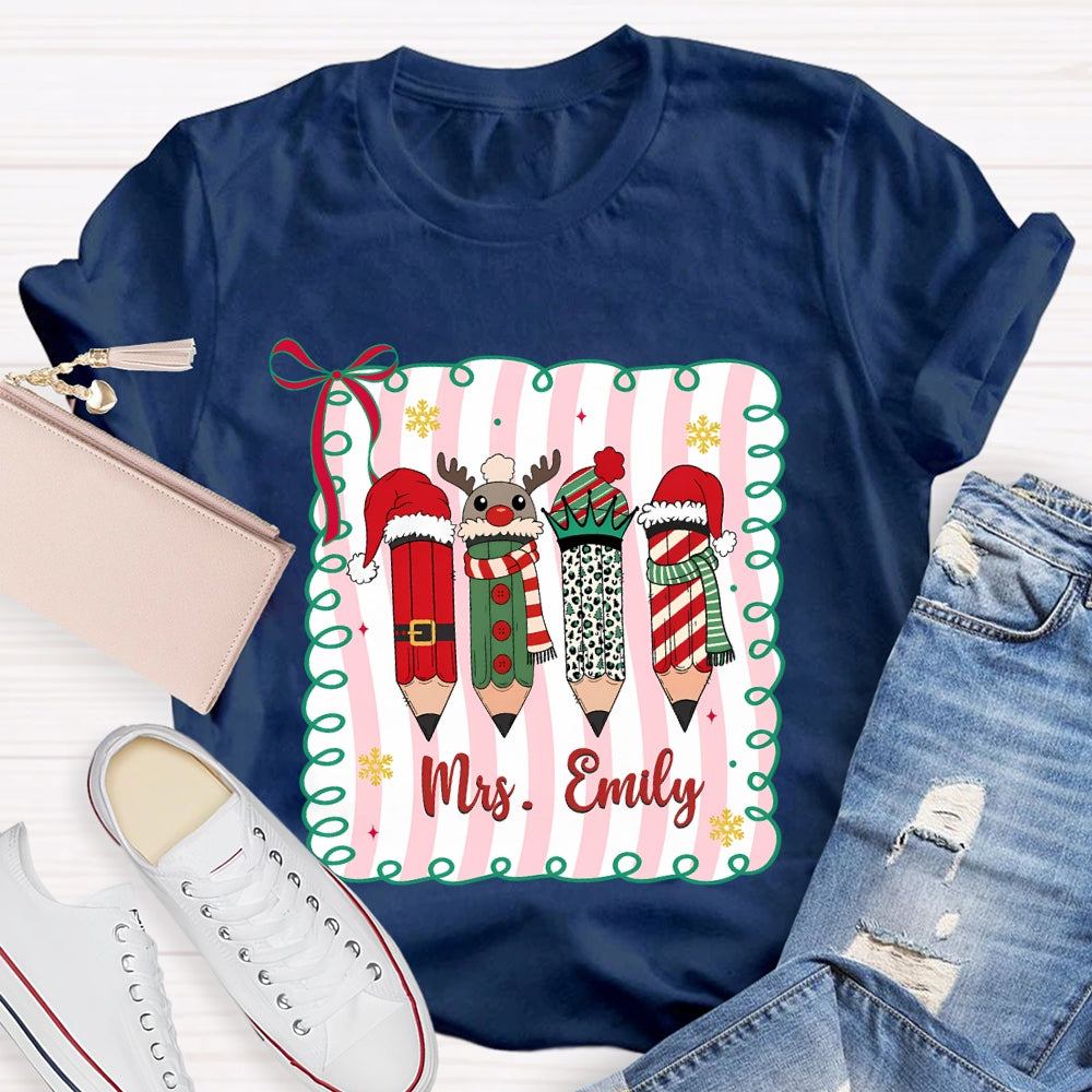 Personalized Name Christmas 4 Pencils T-Shirt