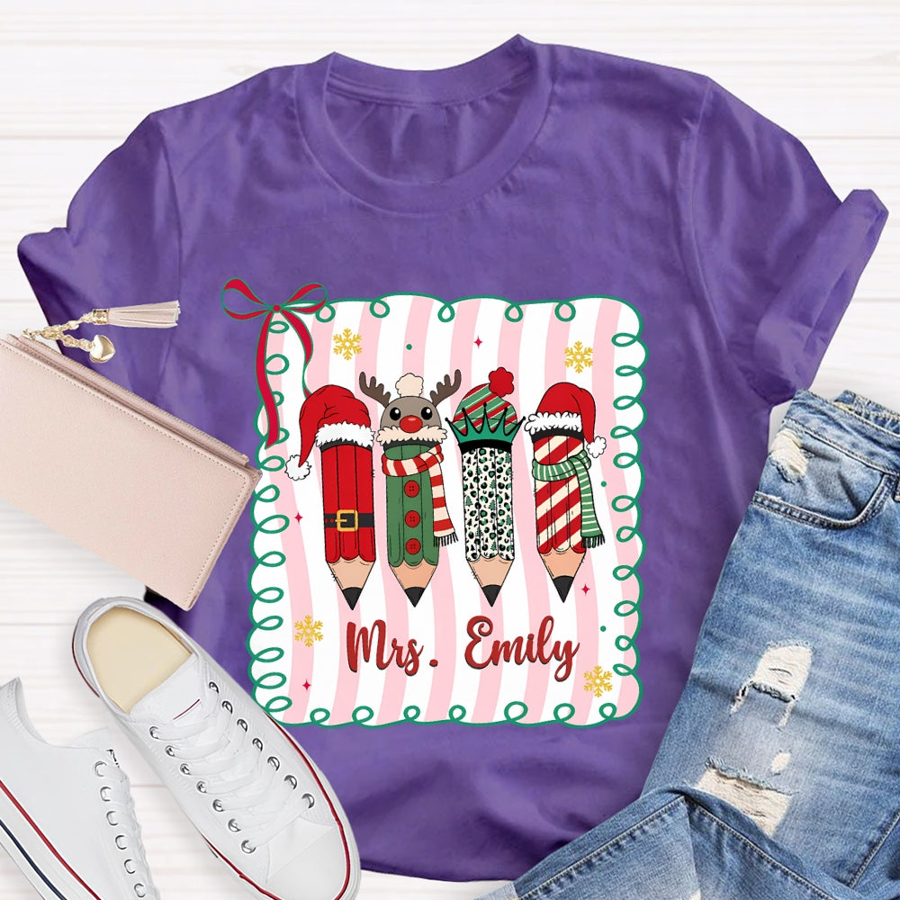 Personalized Name Christmas 4 Pencils T-Shirt