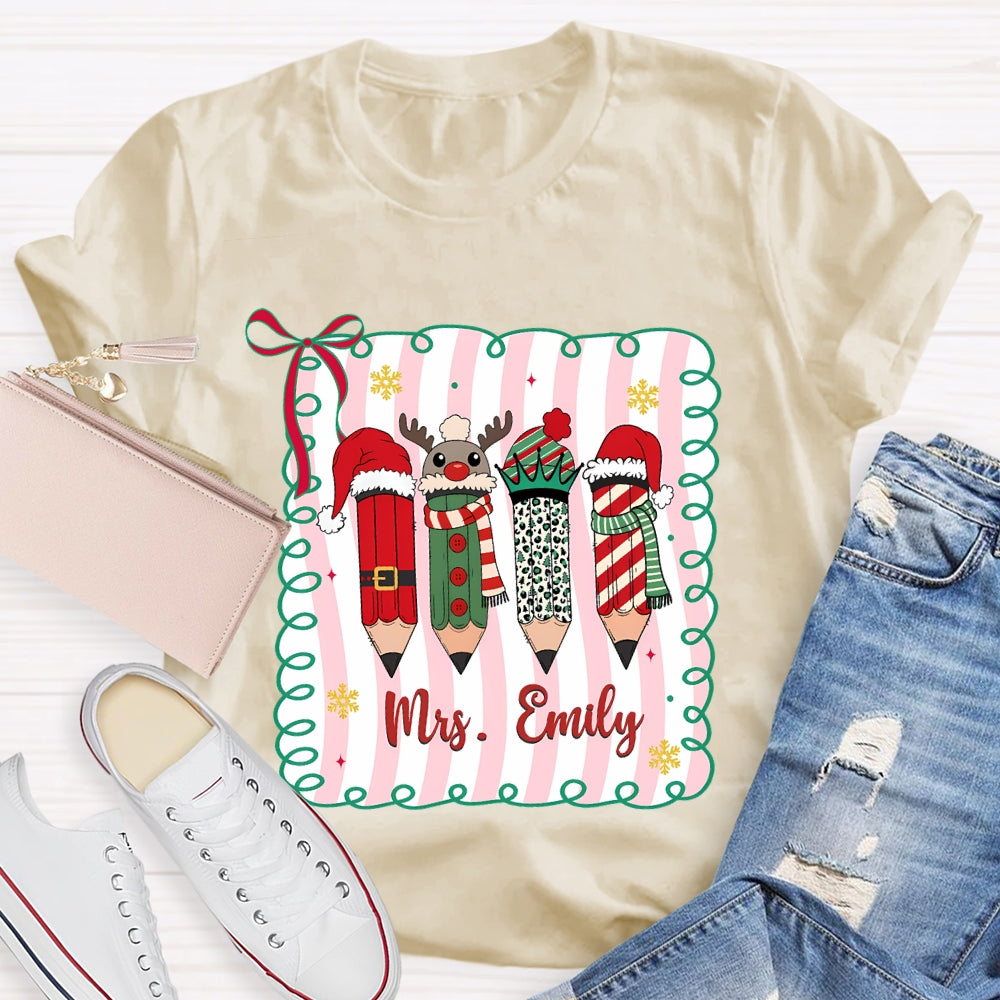 Personalized Name Christmas 4 Pencils T-Shirt