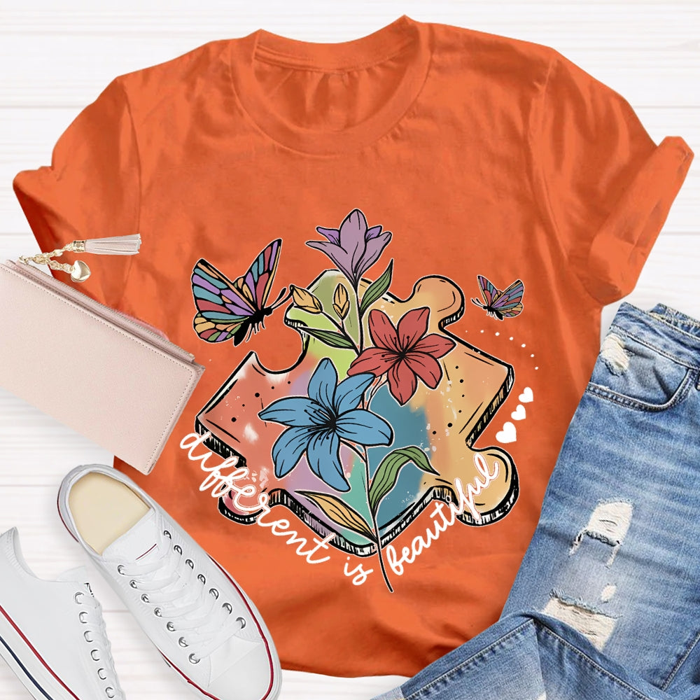 Different Is Beautiful Flower Butterfly T-Shirt