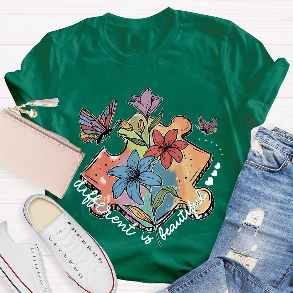 Different Is Beautiful Flower Butterfly T-Shirt