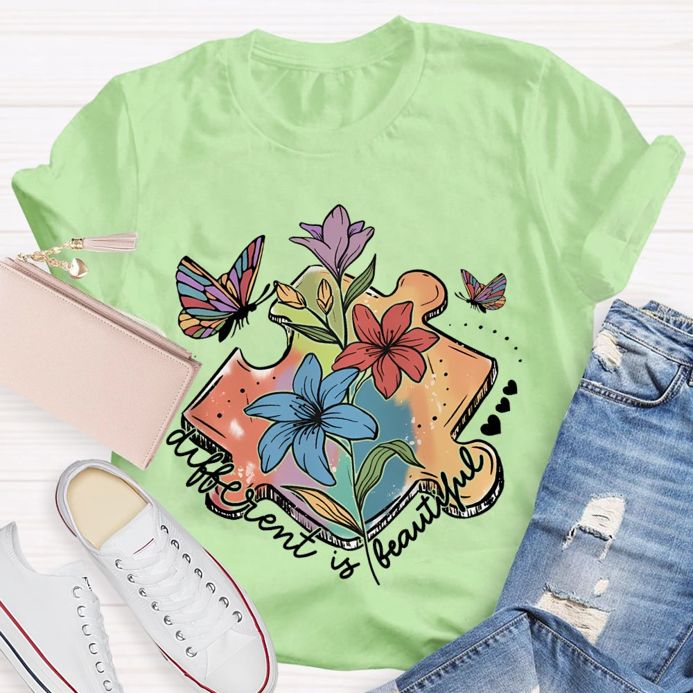 Different Is Beautiful Flower Butterfly T-Shirt