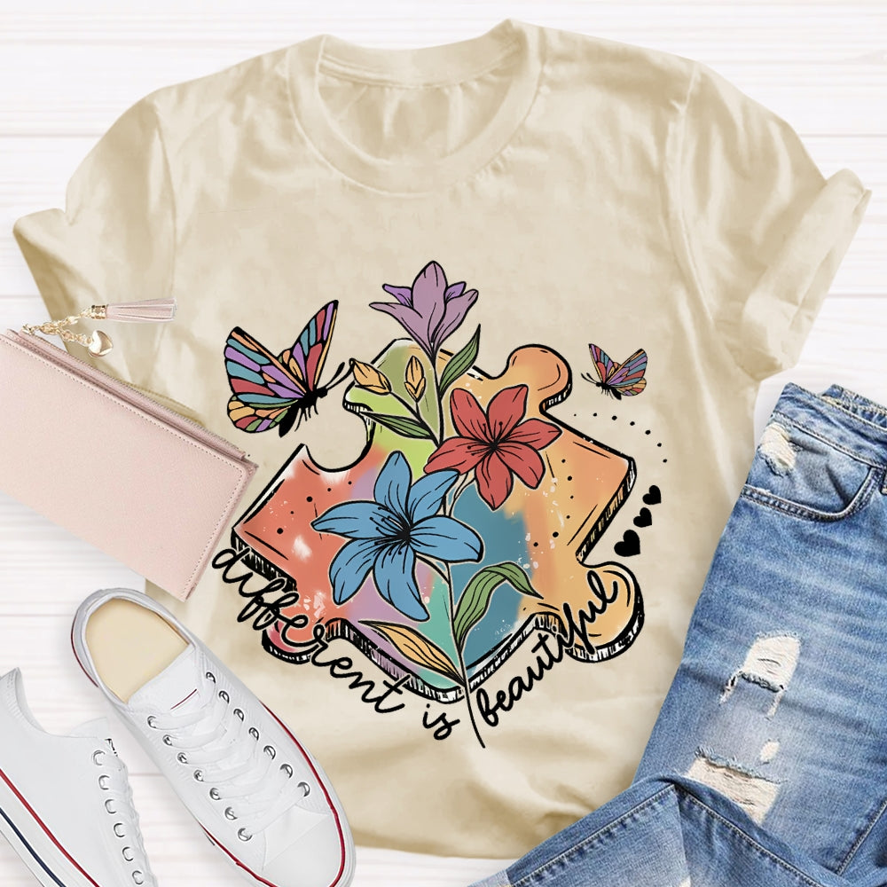 Different Is Beautiful Flower Butterfly T-Shirt