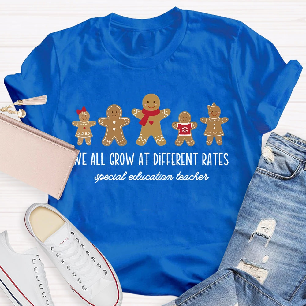 We All Grow At Different Rates Special Education Teacher Christmas Gingerbread T-Shirt