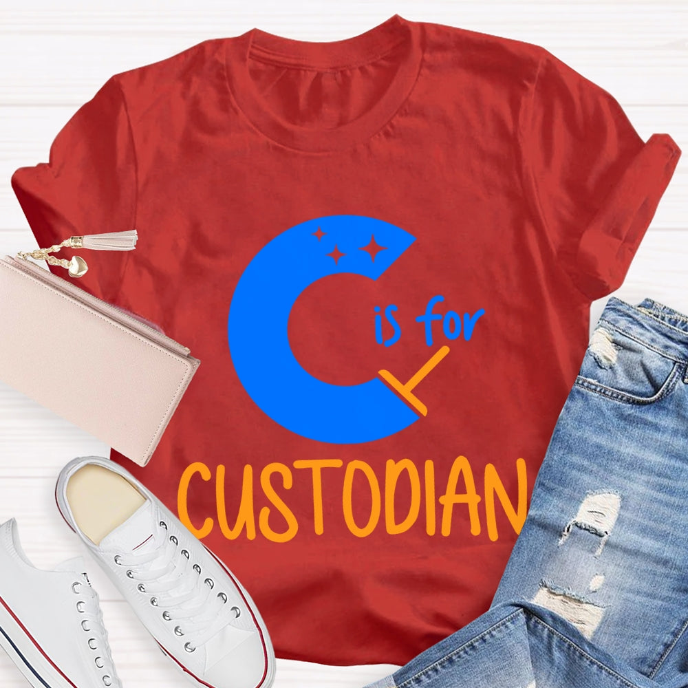C Is For Custodian Blue Font T-shirt