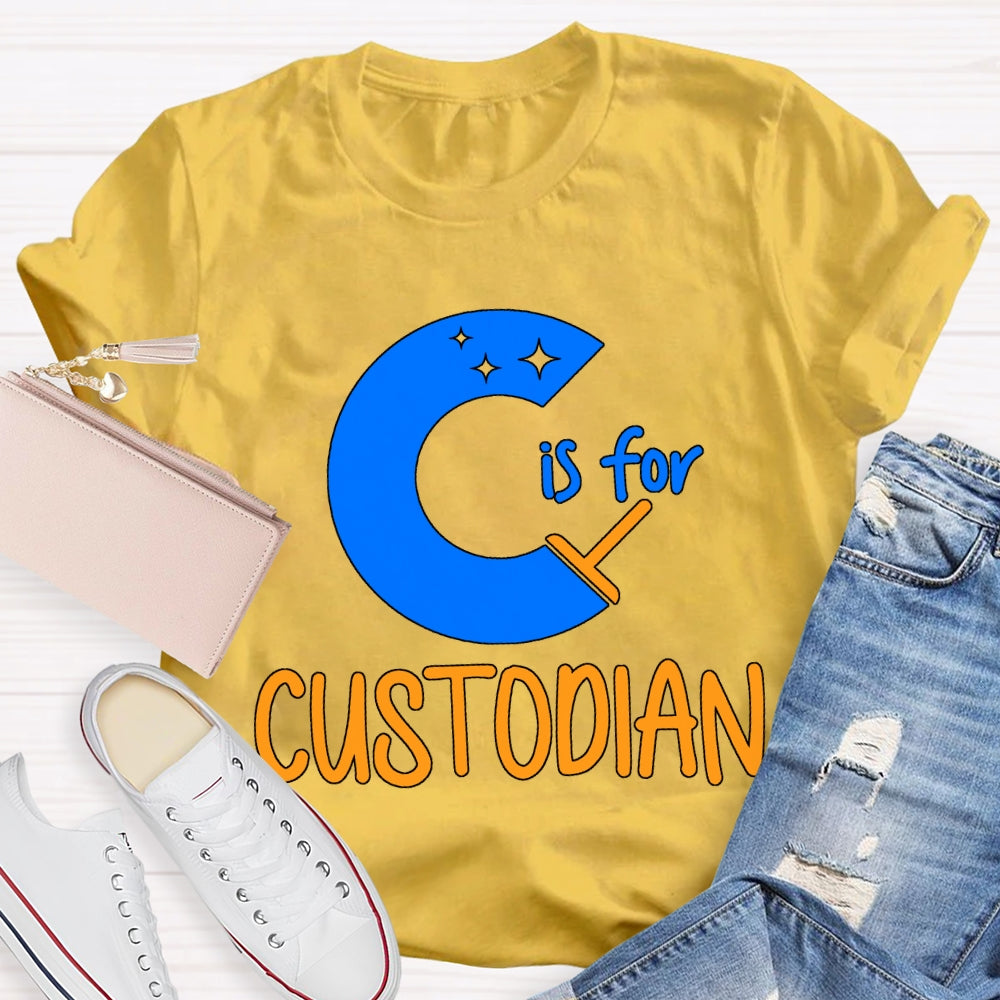 C Is For Custodian Blue Font T-shirt