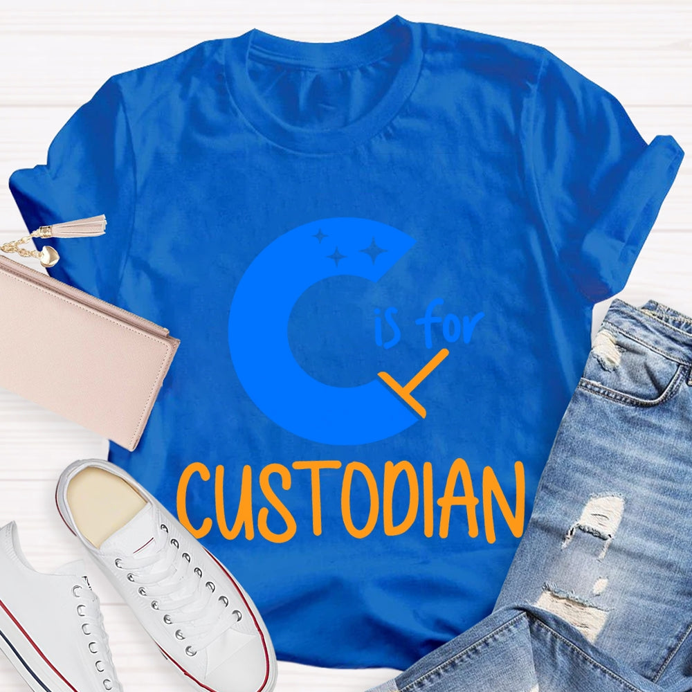 C Is For Custodian Blue Font T-shirt