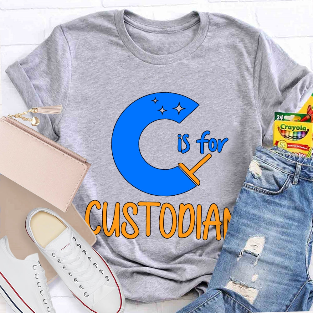 C Is For Custodian Blue Font T-shirt