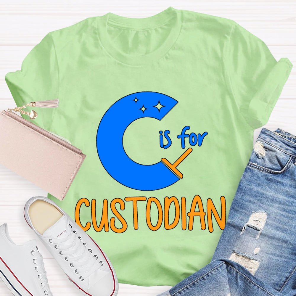 C Is For Custodian Blue Font T-shirt