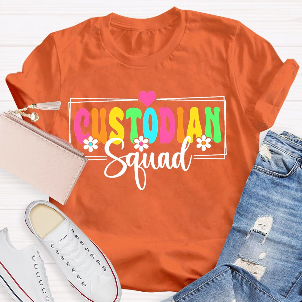 Custodian Squad Colorful Fonts And Small Flowers T-shirt
