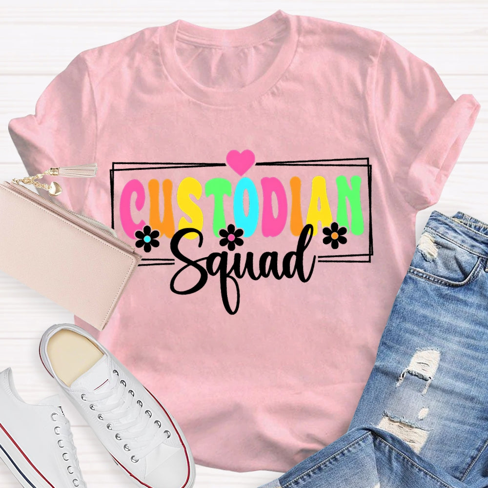 Custodian Squad Colorful Fonts And Small Flowers T-shirt