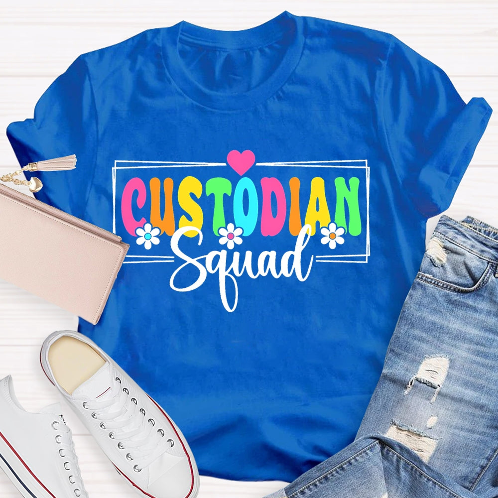 Custodian Squad Colorful Fonts And Small Flowers T-shirt