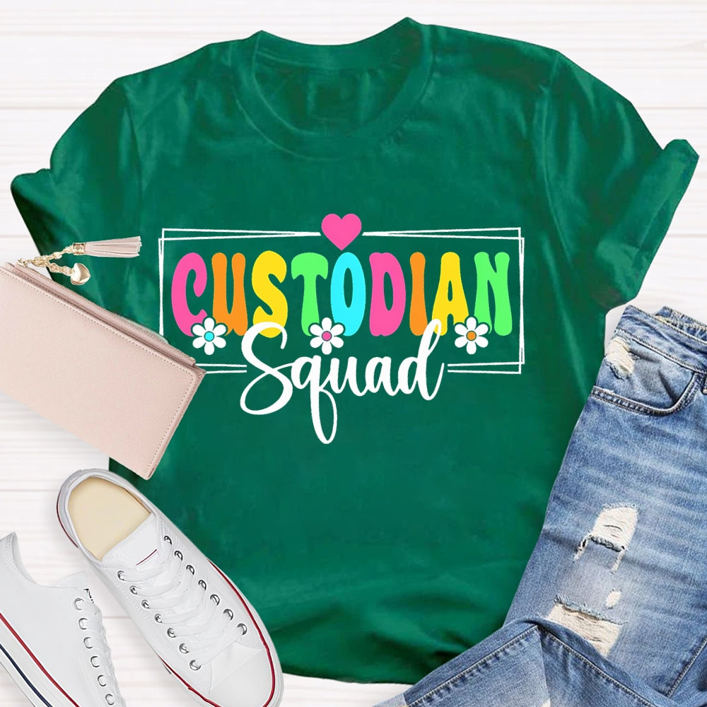 Custodian Squad Colorful Fonts And Small Flowers T-shirt