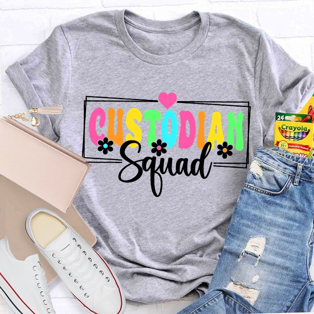 Custodian Squad Colorful Fonts And Small Flowers T-shirt
