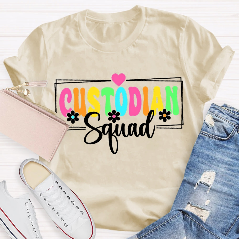 Custodian Squad Colorful Fonts And Small Flowers T-shirt