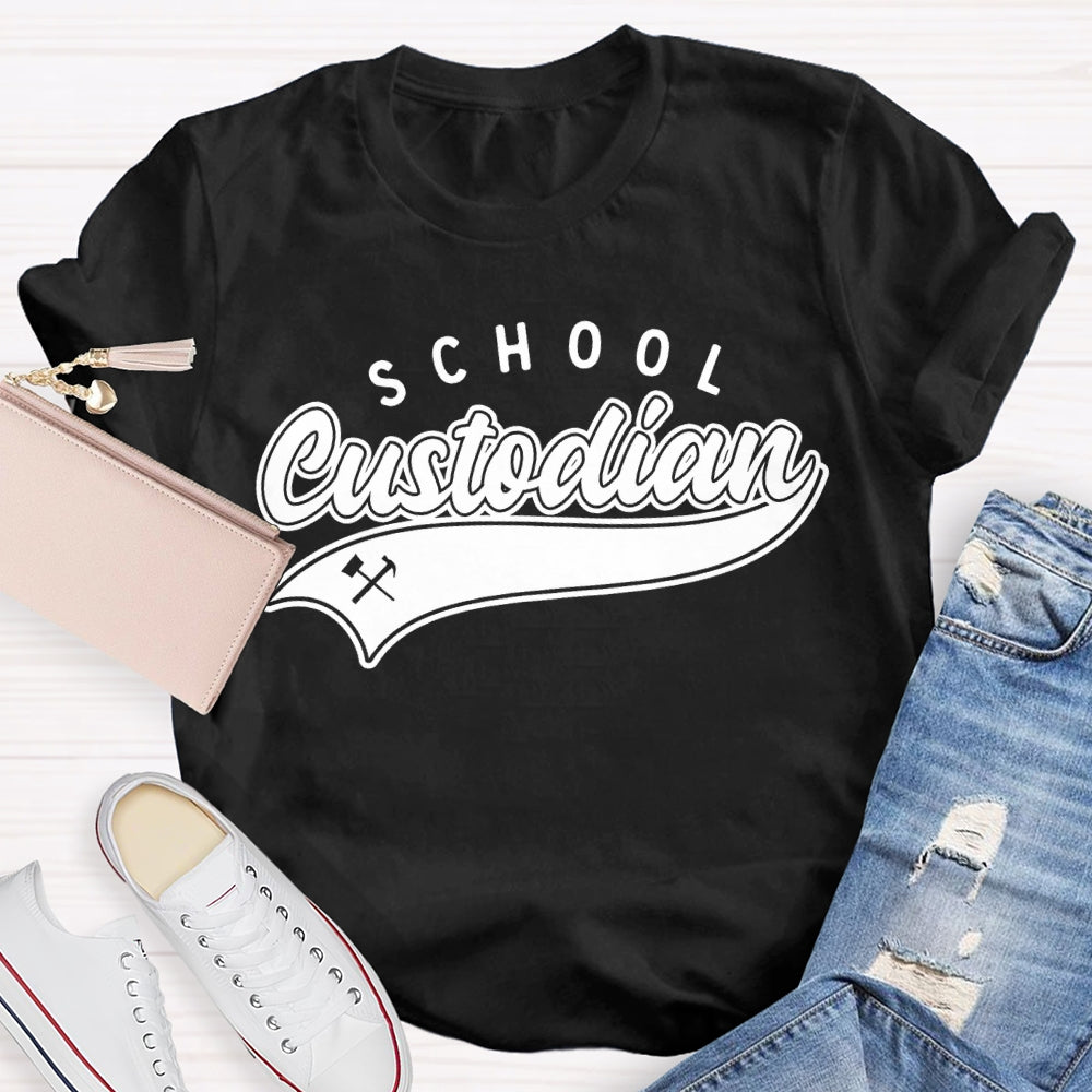 School Custodian Solid Color Font Printing T-shirt