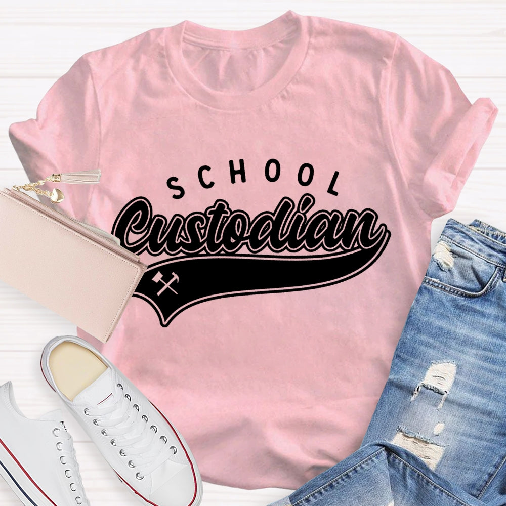 School Custodian Solid Color Font Printing T-shirt