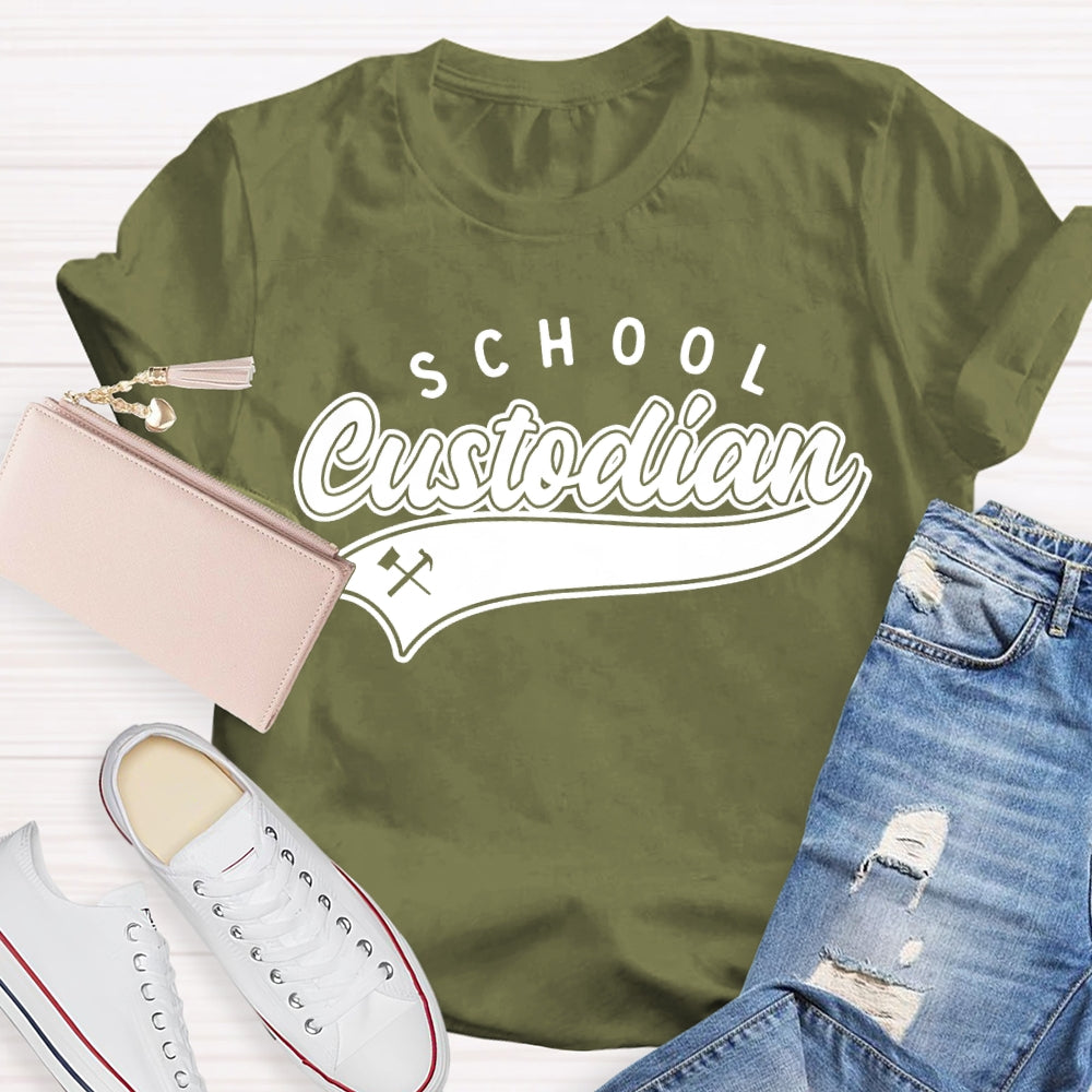 School Custodian Solid Color Font Printing T-shirt