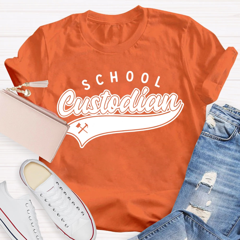 School Custodian Solid Color Font Printing T-shirt