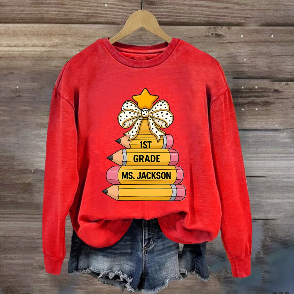 Personalized Grade And Name Pencil Christmas Tree Sweatshirt