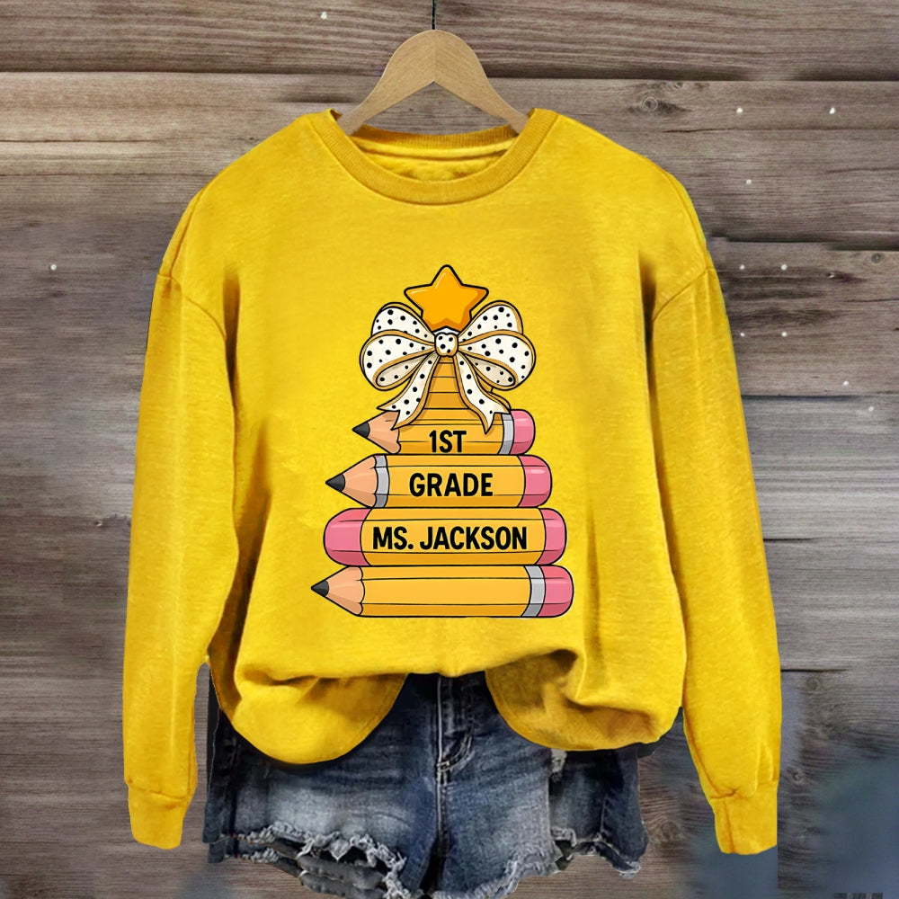Personalized Grade And Name Pencil Christmas Tree Sweatshirt