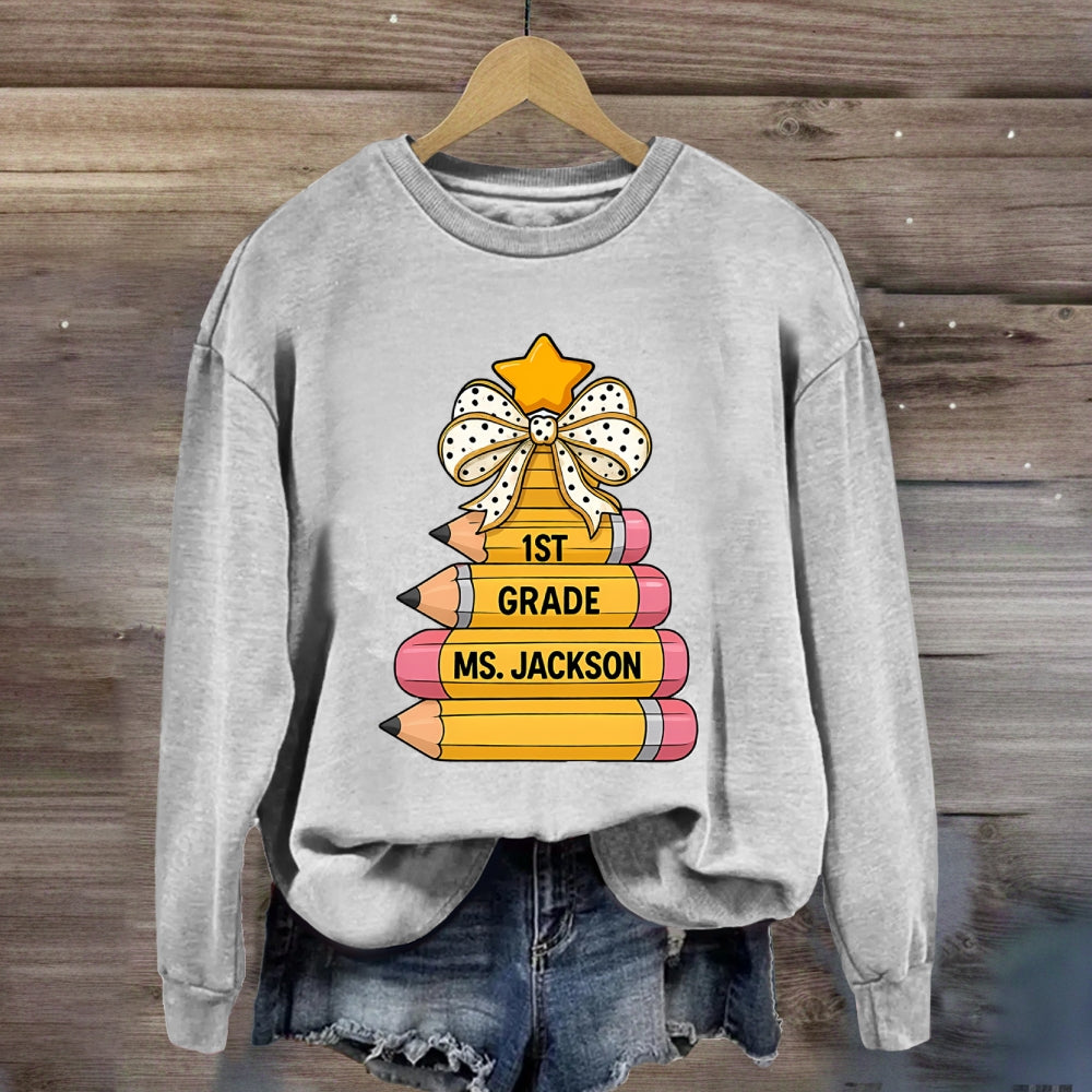 Personalized Grade And Name Pencil Christmas Tree Sweatshirt