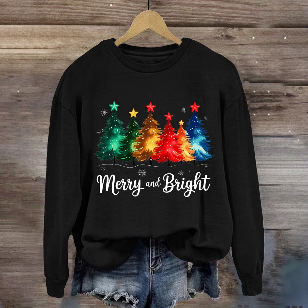 Merry And Bright Multicolored Christmas Tree Sweatshirt